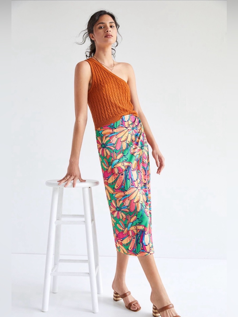 Anthropologie Farm Rio Getaway Midi Skirt size XS Banana Floral Faux Wrap